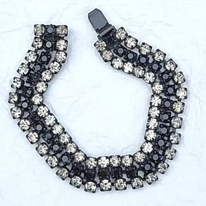 BLACK ENAMEL 3-STRAND RHINESTONE BRACELET - SHORTER LENGTH